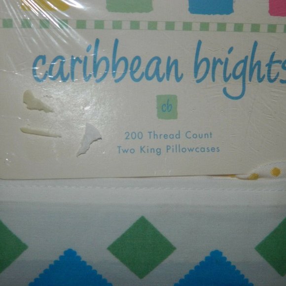 Vintage 90s Caribbean Brights Twin Flat Bed Sheet & Two King Pillow Case - Picture 3 of 3